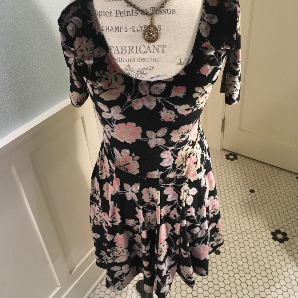 Kimichi Blue black floral velvet skater dress